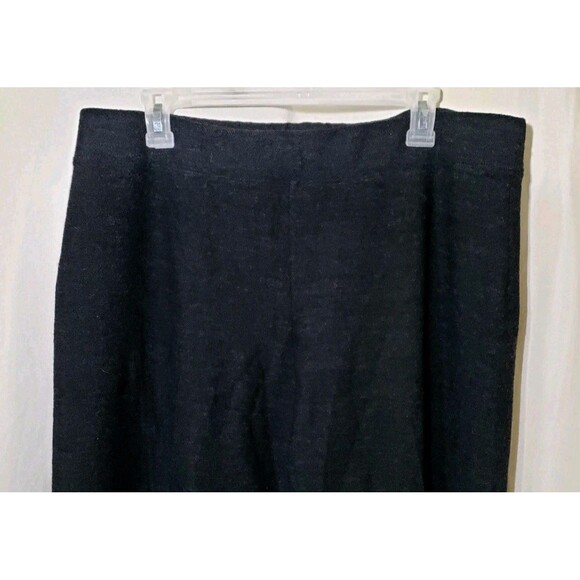 Eileen Fisher Large Charcoal Black Soft 100% Knitted Wool Wide Leg Pull On Pants - Picture 2 of 11